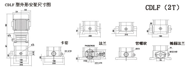 CDLF型不锈钢多(duō)G离心泵参数尺寸（2T）